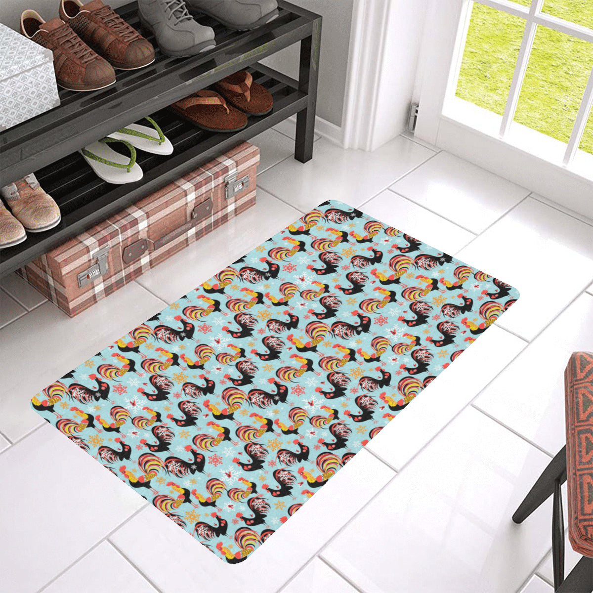 Rooster Themed Design Rubber Doormat