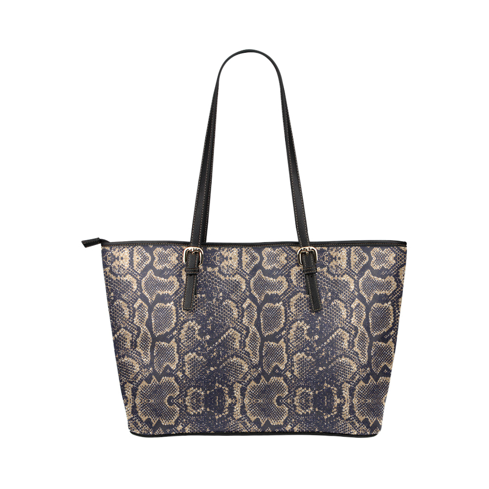 Snake Skin Pattern Print Leather Tote Bag