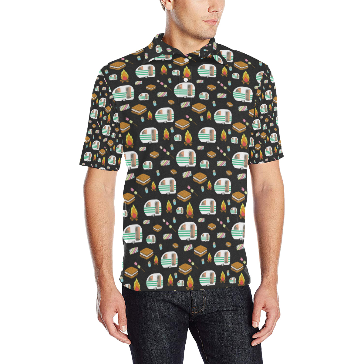Camper marshmallow Camping Design Print Men Polo Shirt