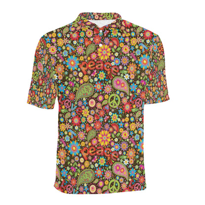 Flower Power Peace Paisley Themed Print Men Polo Shirt