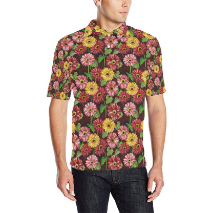 Daisy Gerbera Print Pattern Men Polo Shirt