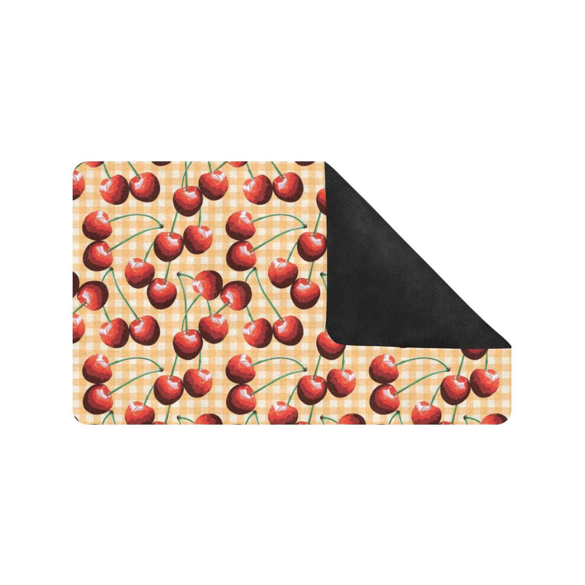 Cherry Orange Plaid Print Rubber Doormat