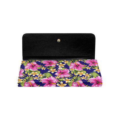 Pink Hibiscus Pattern Print Design HB027 Women's Trifold Wallet