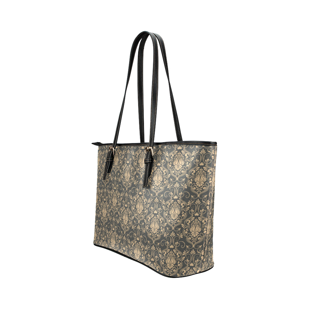 Damask Elegant Luxury Print Pattern Leather Tote Bag