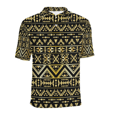 Gold Aztec Tribal Men Polo Shirt