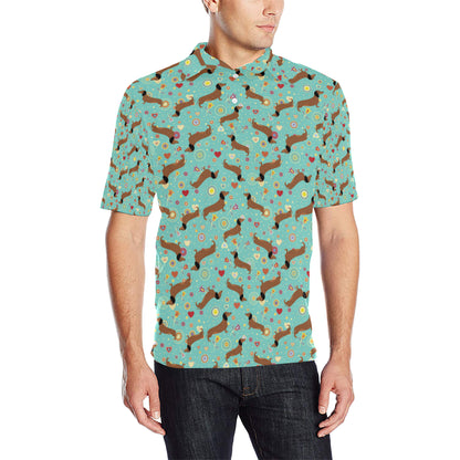Dachshund with Floral Print Pattern Men Polo Shirt