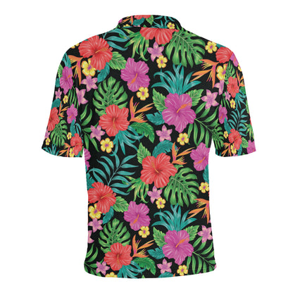 Hibiscus Red Hawaiian Flower Men Polo Shirt
