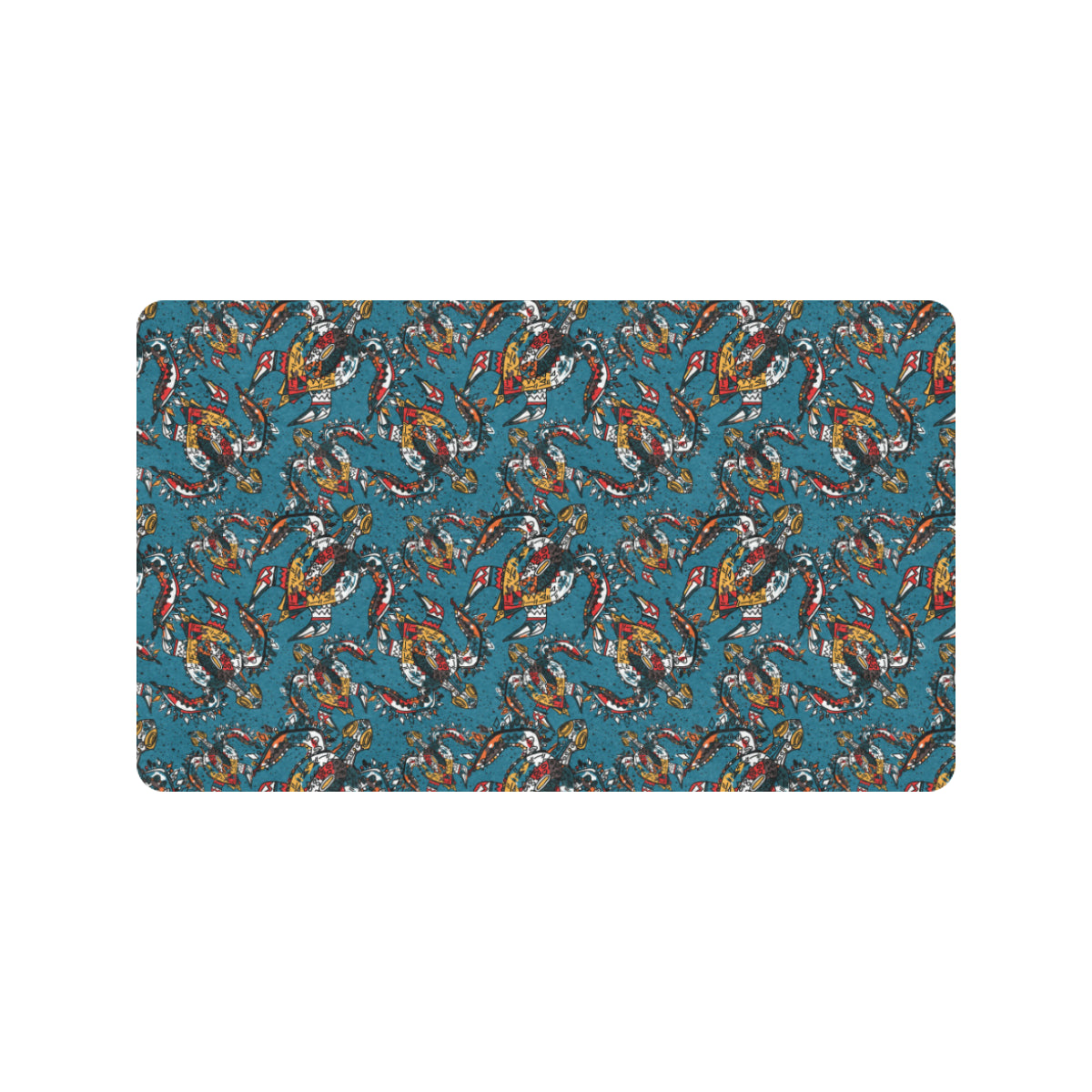 Sea Turtle Tribal Colorful Hand Drawn Rubber Doormat