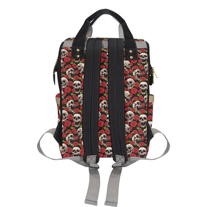 Skull Roses Design Themed Print Diaper Bag Backpack