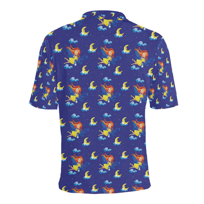Fairy with Moon Print Pattern Men Polo Shirt