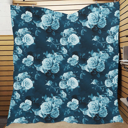 Rose Blue Pattern Print Design RO014 Premium Quilt