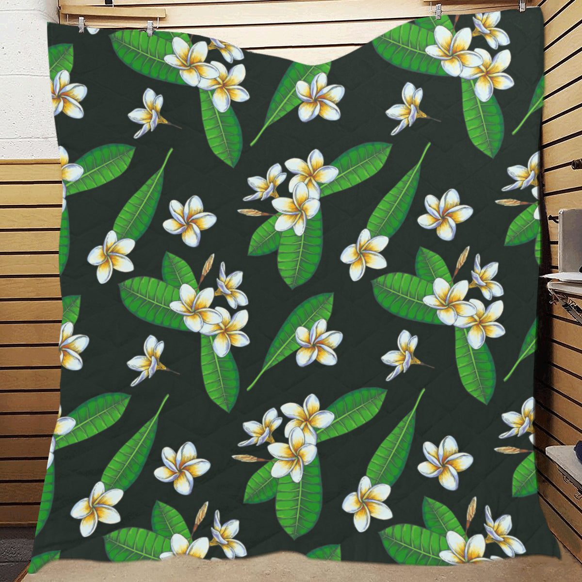 White Plumeria Pattern Print Design PM023 Premium Quilt