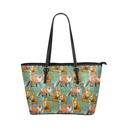 Fox Autumn leaves Themed Leather Tote Bag