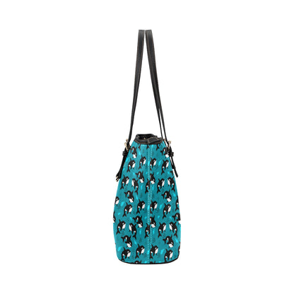 Whale Sea Design Themed Print Leather Tote Bag
