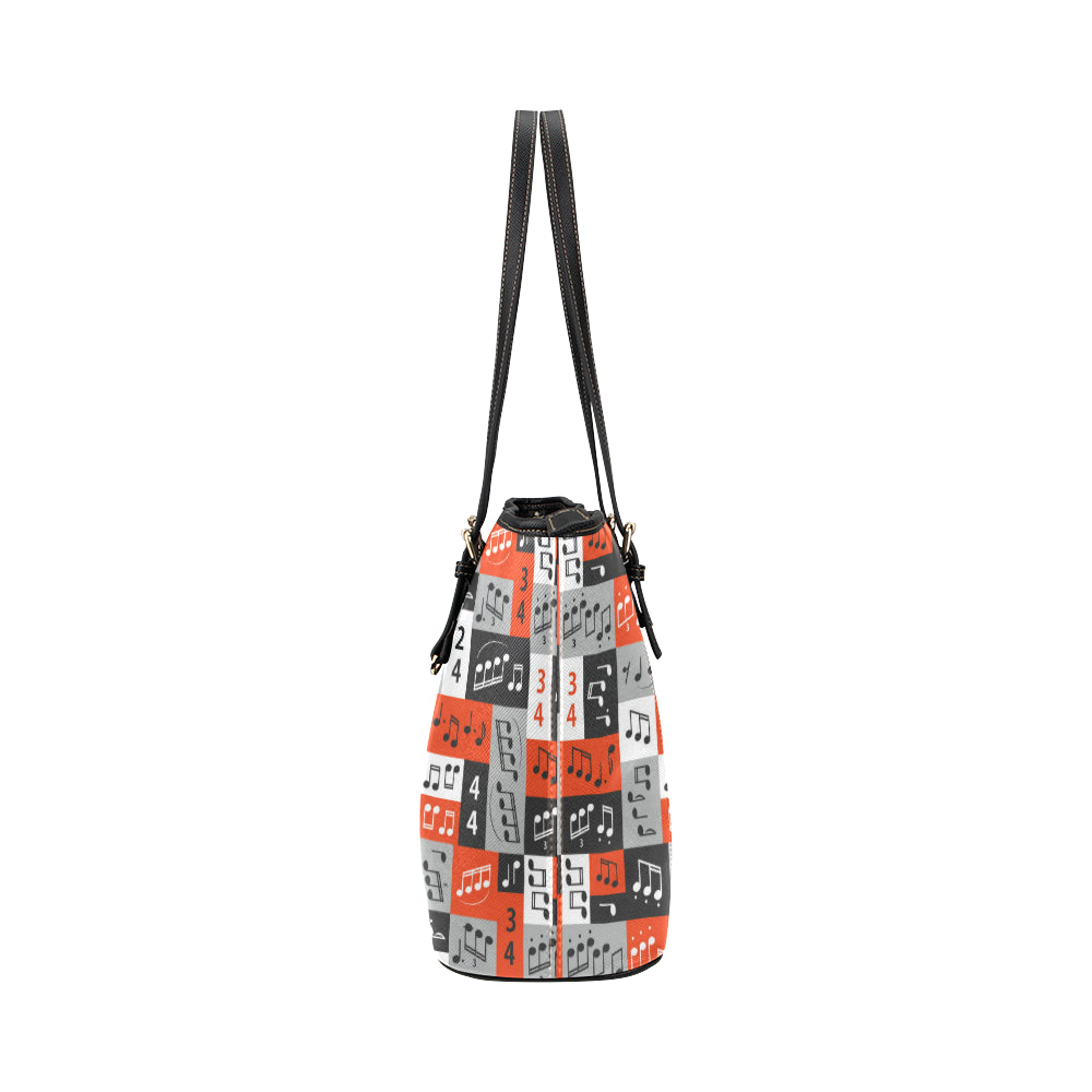 Music Note Design Themed Print Leather Tote Bag