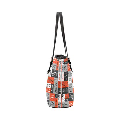 Music Note Design Themed Print Leather Tote Bag