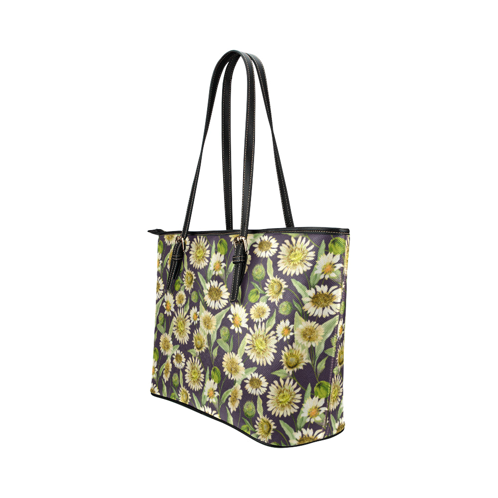 Daisy Vintage Print Pattern Leather Tote Bag