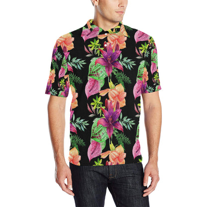 Amaryllis Pattern Print Design AL09 Men Polo Shirt