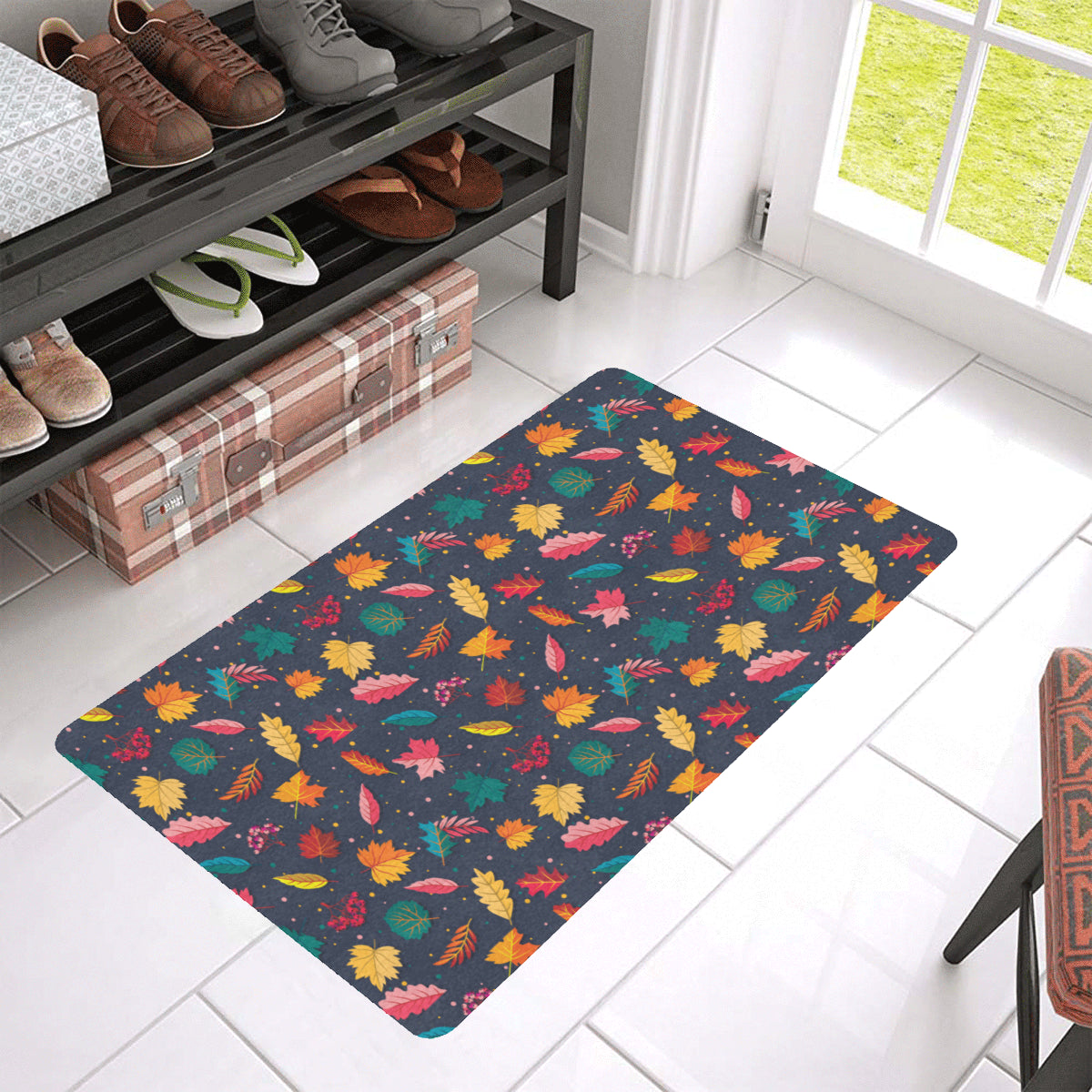 Elm Leave Colorful Print Pattern Rubber Doormat
