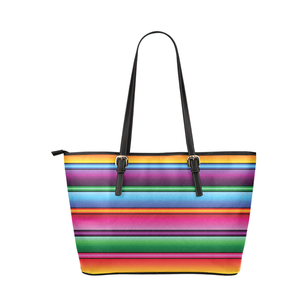 Mexican Blanket Colorful Print Pattern Leather Tote Bag