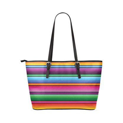 Mexican Blanket Colorful Print Pattern Leather Tote Bag
