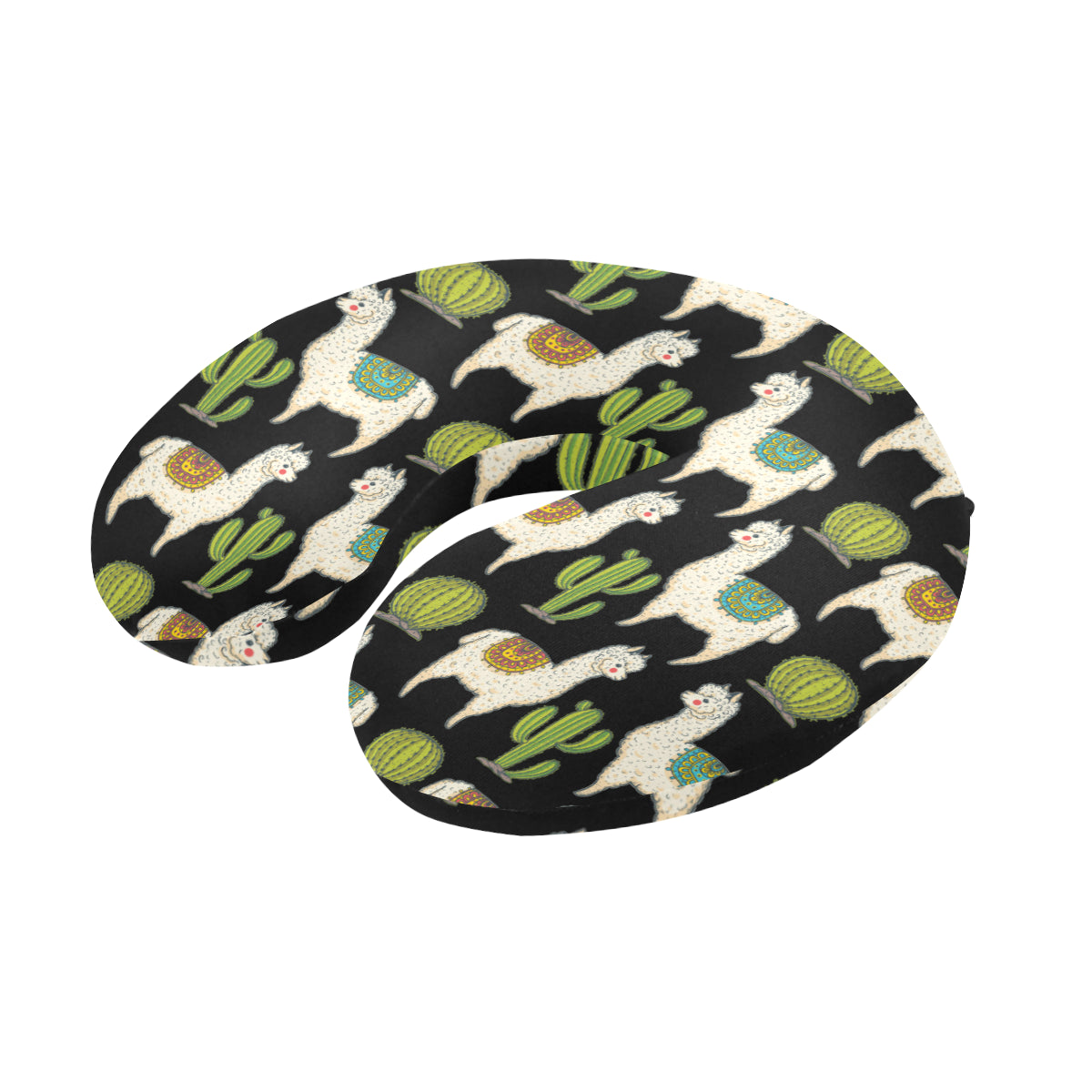 Alpaca Cactus Pattern Print Design 07 U-Shaped Travel Neck Pillow