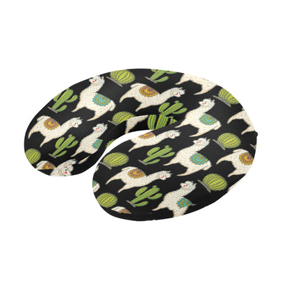 Alpaca Cactus Pattern Print Design 07 U-Shaped Travel Neck Pillow