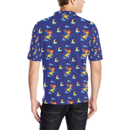 Fairy with Moon Print Pattern Men Polo Shirt