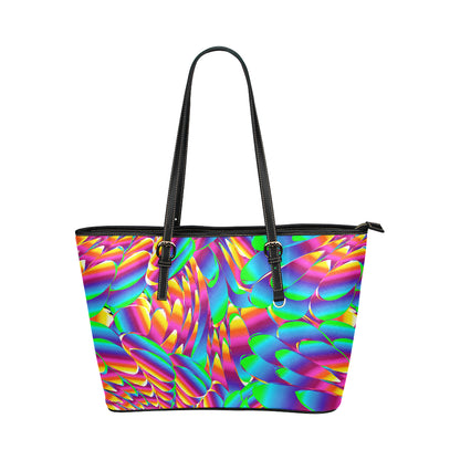 Psychedelic Trippy Pattern Leather Tote Bag
