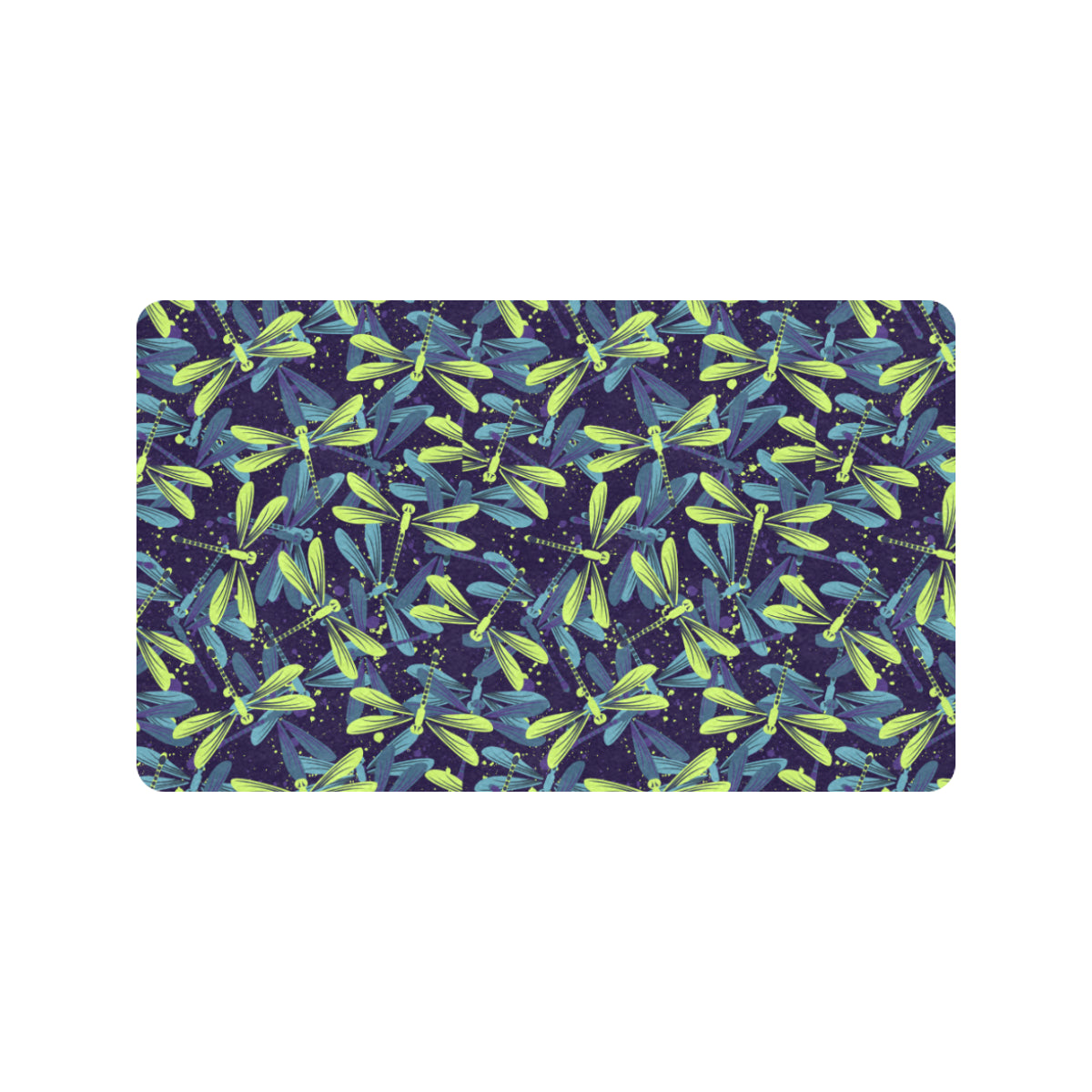 Dragonfly Lime Blue Print Pattern Rubber Doormat