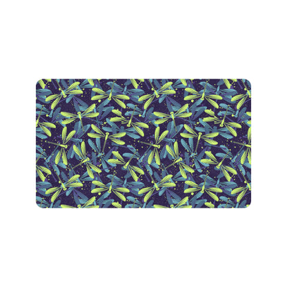 Dragonfly Lime Blue Print Pattern Rubber Doormat