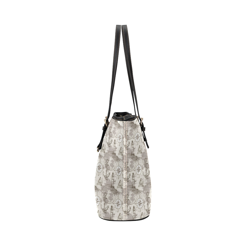 Nautical Map Design Themed Print Leather Tote Bag