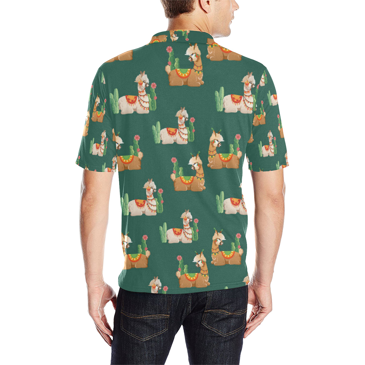 Llama Cactus Pattern Print Design 07 Men Polo Shirt