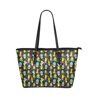 Cactus Neon Style Print Pattern Leather Tote Bag