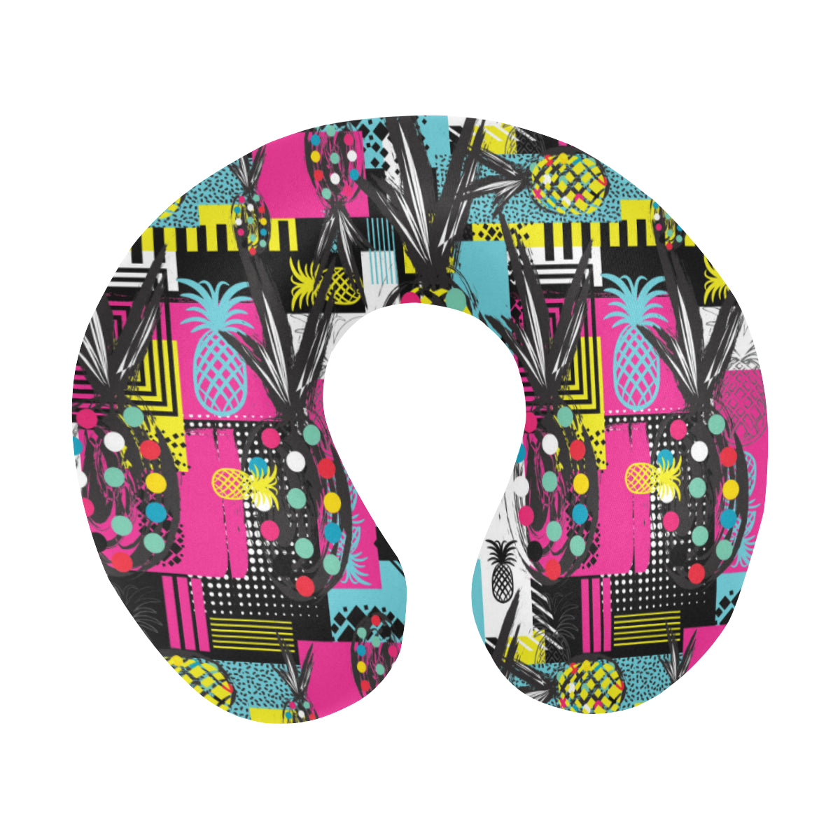 Pop Art Pineapple Pattern Print Design A02 U-Shaped Travel Neck Pillow