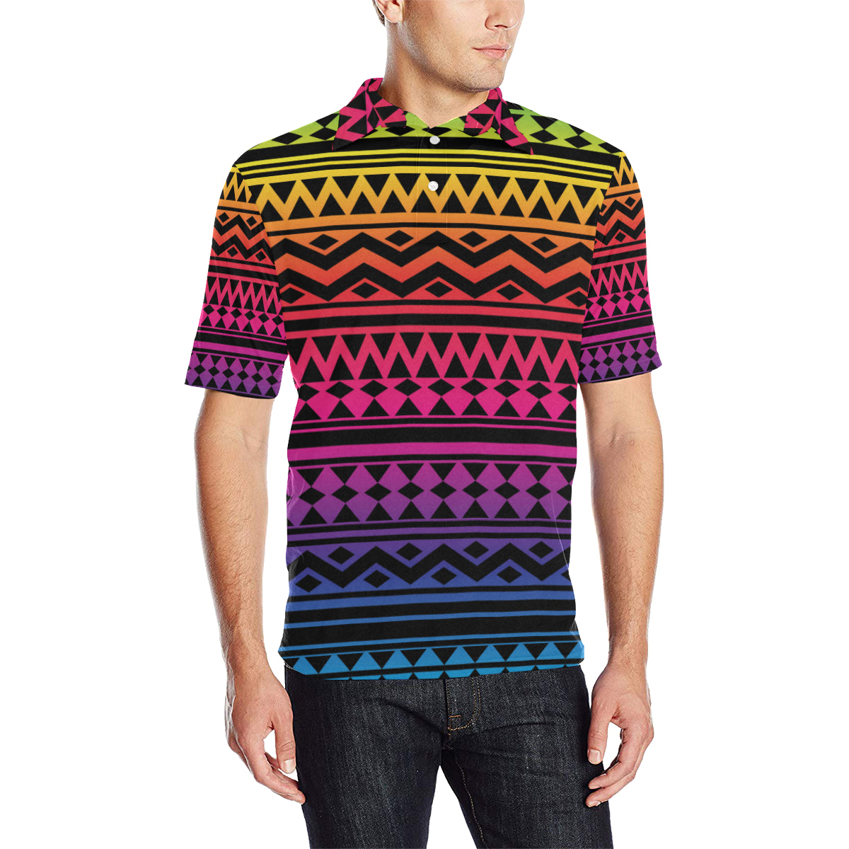 Rainbow Tribal Pattern Print Design A02 Men Polo Shirt