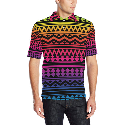 Rainbow Tribal Pattern Print Design A02 Men Polo Shirt