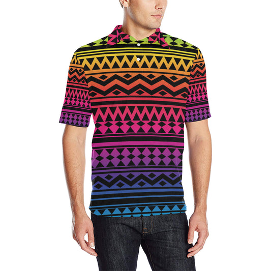 Rainbow Tribal Pattern Print Design A02 Men Polo Shirt