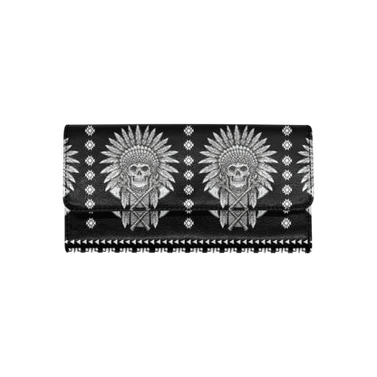 Native American Indian Skull Women's Trifold Wallet