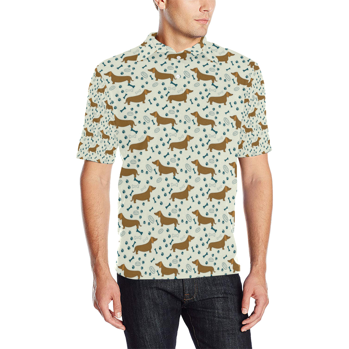 Dachshund Pattern Print Design 01 Men Polo Shirt