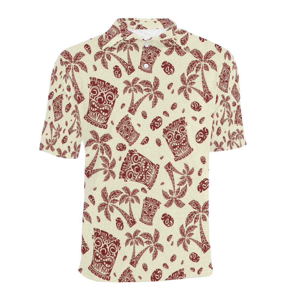Tiki Tribal Mask Palm Tree Men Polo Shirt