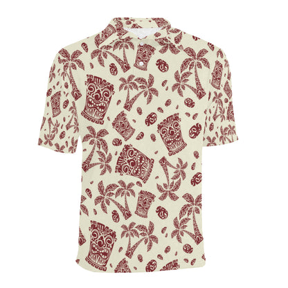 Tiki Tribal Mask Palm Tree Men Polo Shirt