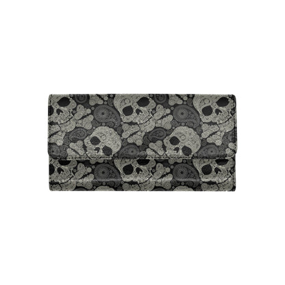 Paisley Skull Pattern Print Design A01 Women's Trifold Wallet