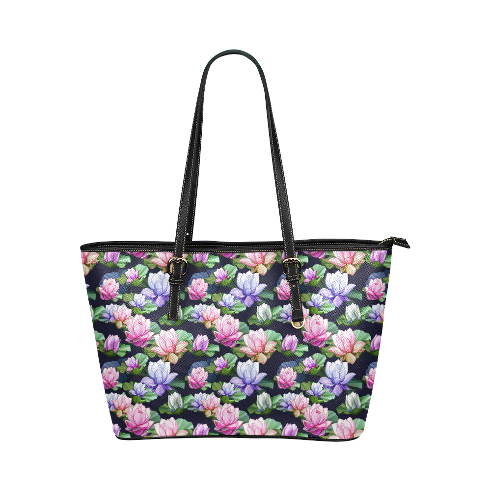 Lotus Flower Print Design Leather Tote Bag