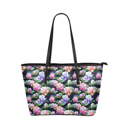 Lotus Flower Print Design Leather Tote Bag