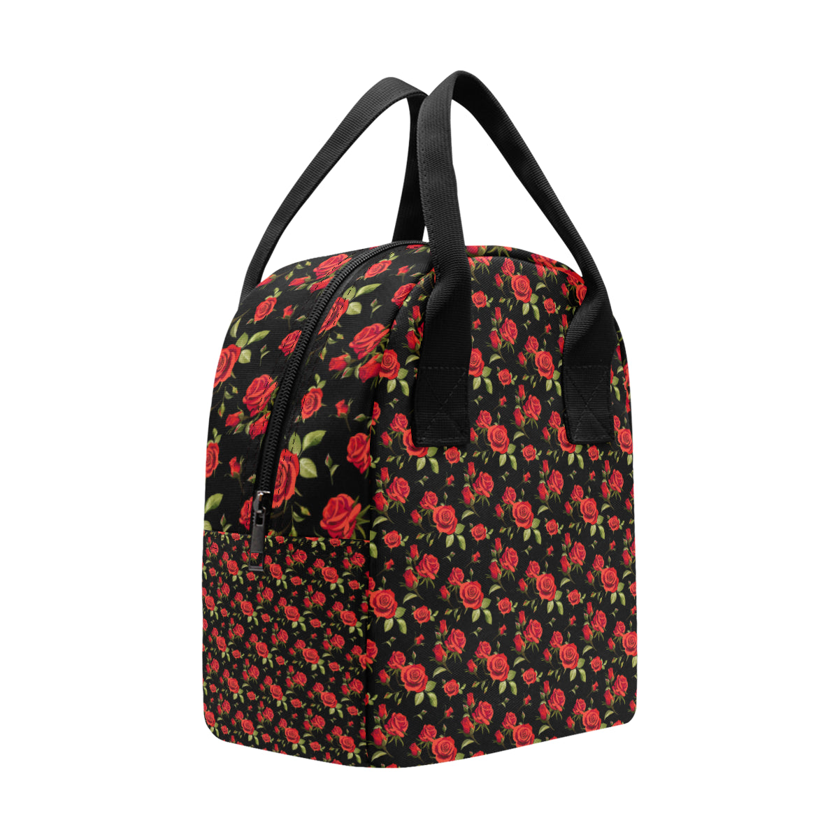 Red Rose Themed Print Insulated Lunch Bag