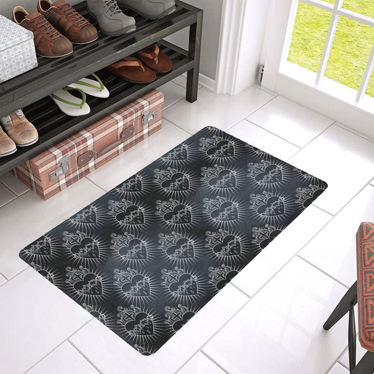Christian Heart Tattoo Style Rubber Doormat