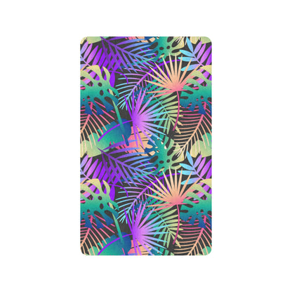 Neon Flower Tropical Palm Leaves Rubber Doormat
