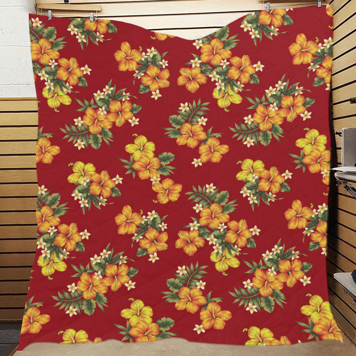 Orange Hibiscus Pattern Print Design HB026 Premium Quilt