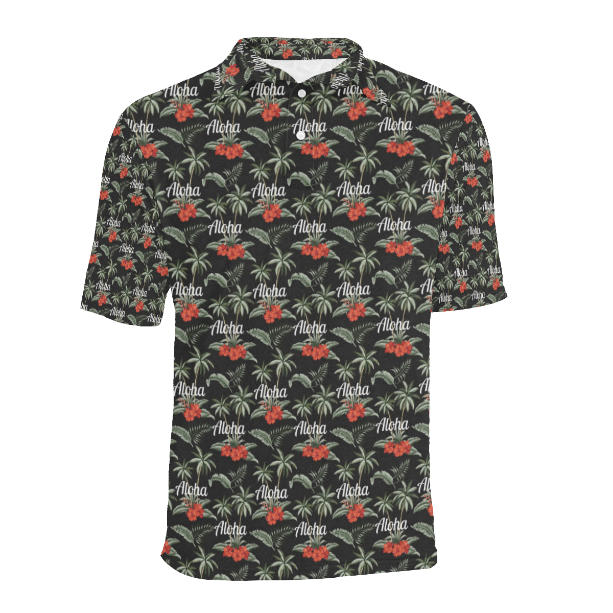 Aloha Palm Tree Design Themed Print Men Polo Shirt